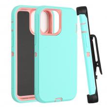 iPhone 15 Pro Defender Case with Belt Clip - Teal / Pink (Ground Shipping Only)