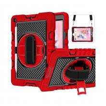 iPad 5 (2017) / iPad 6 (2018) / Air 1/2 / Pro 9.7 360 Rotating Hand Strap / Kickstand Shockproof Case - Black/Red (Ground Shipping Only)