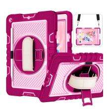iPad 5 (2017) / iPad 6 (2018) / Air 1/2 / Pro 9.7 Generation 360 Rotating Hand Strap / Kickstand Shockproof Case - Pink/Hot Pink (Ground Shipping Only)