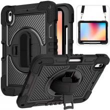 iPad 10th 10.9'' (2022) 360 Rotating Hand Strap / Kickstand Shockproof Case - Black/Black (Ground Shipping Only)