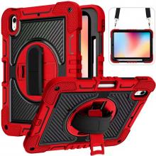 iPad 10th10.9'' (2022) 360 Rotating Hand Strap / Kickstand Shockproof Case - Black/Red (Ground Shipping Only)
