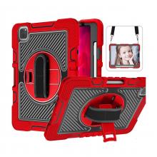 iPad Pro 11 1st (2018) / 2nd (2020) / 3rd (2021) 360 Rotating Hand Strap / Kickstand Shockproof Case - Black/Red (Ground Shipping Only)