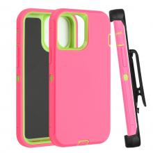 iPhone 13 Pro Defender Case with Belt Clip - Pink / Green