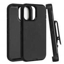 iPhone 13 Pro Max Defender Case with Belt Clip - Black / Black
