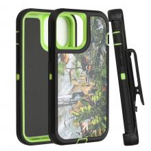 iPhone 14 Plus Defender Case with Belt Clip - Camo: Black / Green