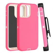 iPhone 14 Plus Defender Case with Belt Clip - Pink / White