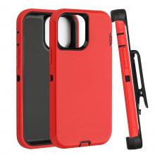 iPhone 14 Plus Defender Case with Belt Clip - Red / Black