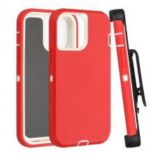 iPhone 14 Plus Defender Case with Belt Clip - Red / White