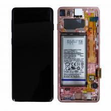 OLED Screen Digitizer Assembly with Frame for Samsung Galaxy S10 G973 (Service Pack-New with Battery)-Flamingo Pink