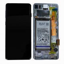 OLED Screen Digitizer Assembly with Frame for Samsung Galaxy S10 G973 (Service Pack-New with Battery)-Prism White
