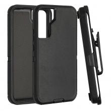 Samsung S21 Plus Defender Case with Belt Clip - Black / Black