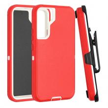 Samsung S22 Defender Case with Belt Clip - Red / White (Ground Shipping Only)
