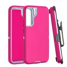 Samsung S23 Defender Case With Belt Clip - Pink / White