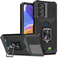 A02S / A03S Kickstand Shockproof Case W/ Card Holder - Black/Black (Ground Shipping Only)